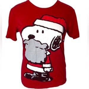 Peanuts Snoopy Santa T-Shirt Cotton Red White Gray Black Christmas Tee Costume L